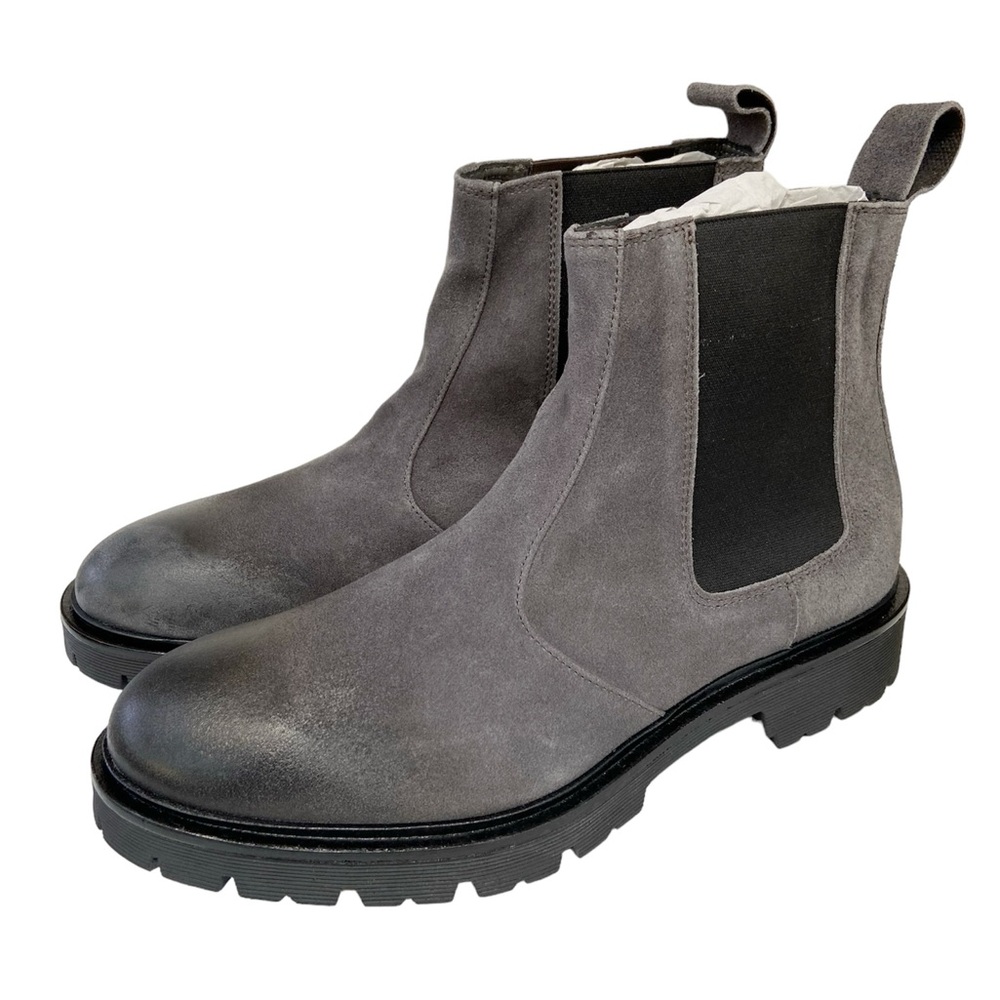 GOOD MAN BRAND Distressed Leather Chelsea Lug Boots in Charcoal Size 8 New